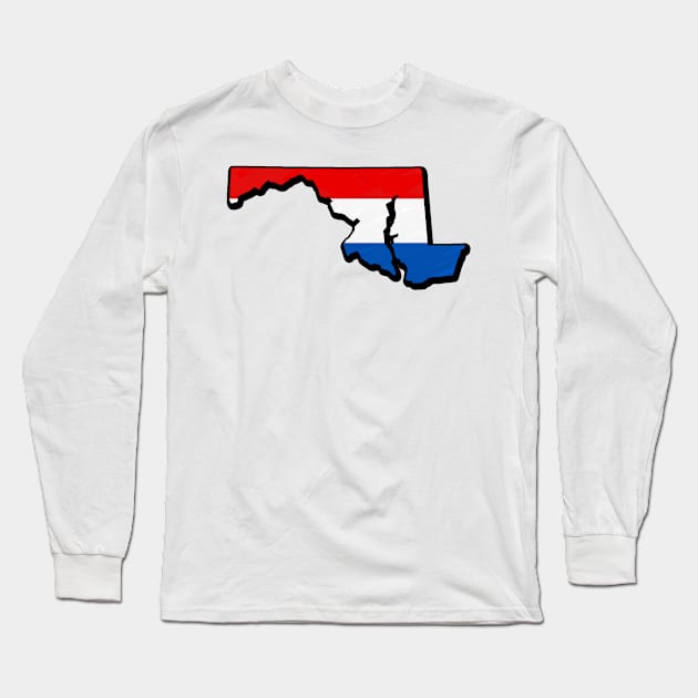 Red, White, and Blue Maryland Outline Long Sleeve T-Shirt by Mookle